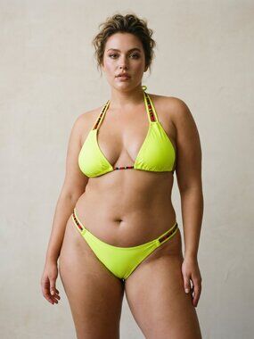 Neon Yellow Bikini Set with Striped Accents